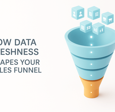 Premium light 3D funnel with fresh data cubes.