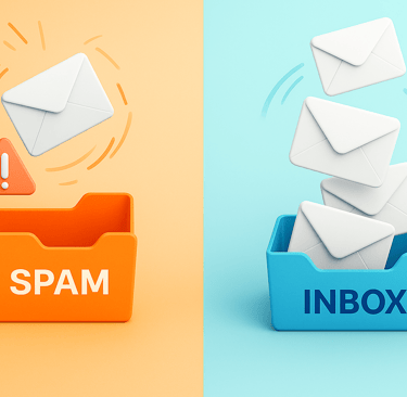 Infographic with envelopes falling into inbox while spam gets rejected.