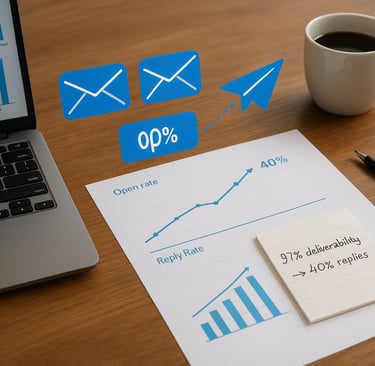 Email analytics showing 97% deliverability turning into reply and sales growth