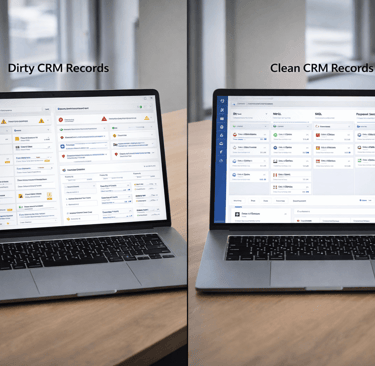 Dirty CRM records compared with clean CRM pipeline view