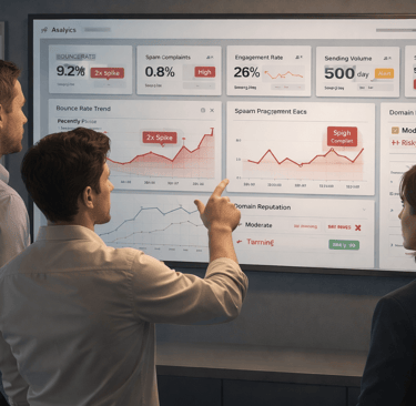 SDR team reviewing ESP risk signals and domain reputation dashboard