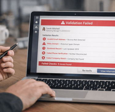 Founder reviewing failed B2B lead validation on a laptop screen