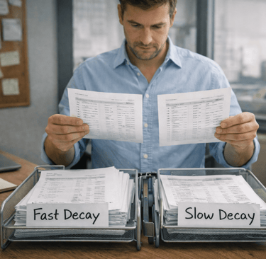 Founder comparing fast and slow decay lead trays