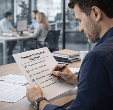 Founder approving outbound campaign checklist