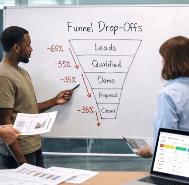 SDR team reviewing funnel drop-offs caused by weak lead quality