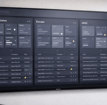 B2B dashboard showing incomplete lead data across US, Europe, and APAC regions