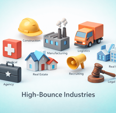 3D industry icons labeled as high-bounce industries