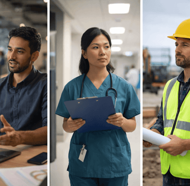 Three professionals from high-churn industries representing validation challenges