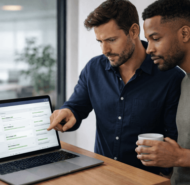 Two founders reviewing high-intent leads