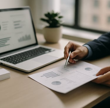 Professional reviewing documents on a clean office desk to represent high-quality B2B leads