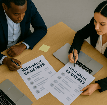 Team reviewing high-value industries during a meeting