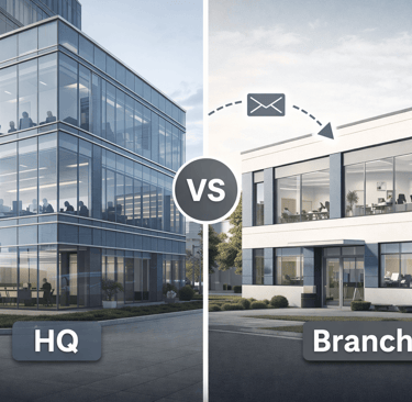 Comparison of HQ and branch offices showing targeting confusion