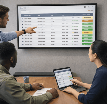 SDR team reviewing and approving a lead list