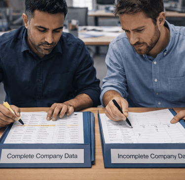 File name: incomplete-company-data-segmentation.jpg  Alt text: Founders comparing complete and incom