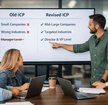 SDR team reviewing and correcting ICP on office screen