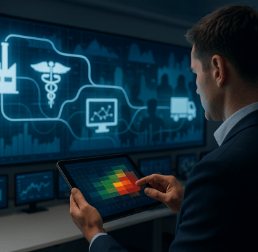 Data analyst viewing industry data dashboard.