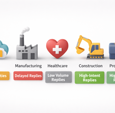 3D industry icons showing different outbound reply patterns across sectors