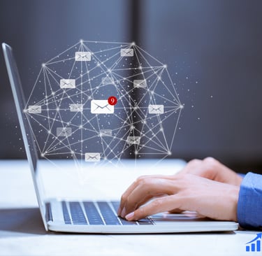 Laptop on the table with image representation of email marketing