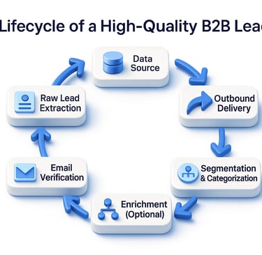 3D infographic showing the lifecycle of a high-quality B2B lead in a circular flow
