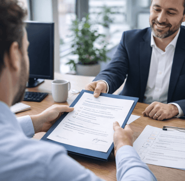 Founder finalizing a deal showing buying readiness