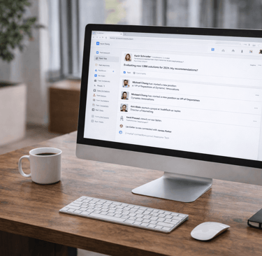 desktop showing professional activity feed on screen