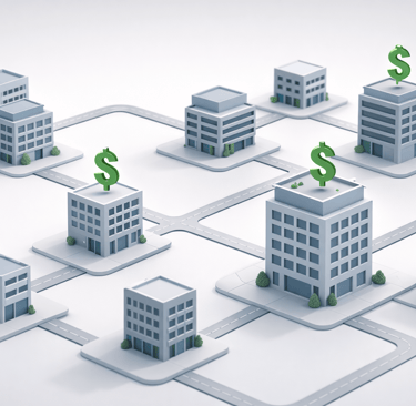 3D illustration of mid-market companies showing active buying paths