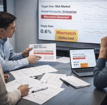 SDR team reviewing outbound results from mis-sized accounts
