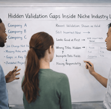 SDR team discussing validation gaps on a whiteboard