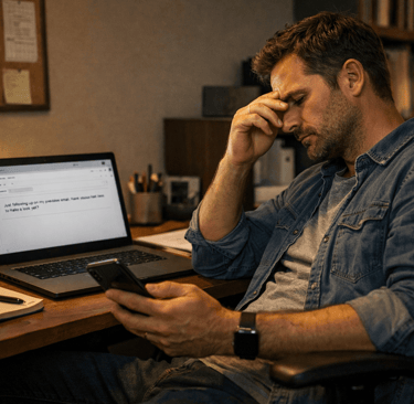 Founder stressed with empty inbox after outreach