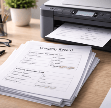 Printer producing outdated company records used for B2B outreach