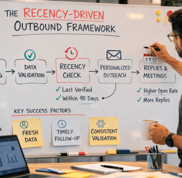 founder outlining recency driven outbound framework on whiteboard