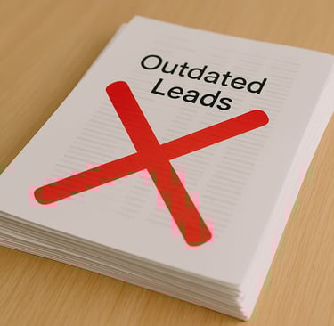 Stack of outdated leads with a red X mark on top