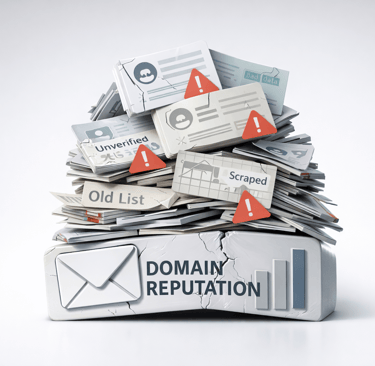 3D illustration of a domain being crushed by poor-quality lead data