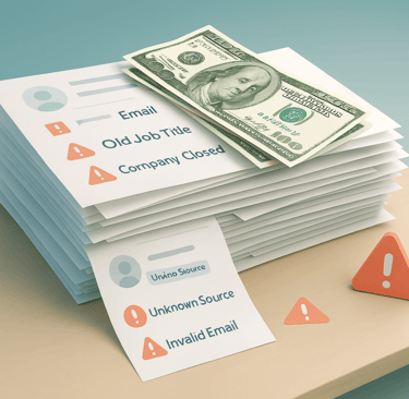 stack of unvetted leads with dollar bills on top