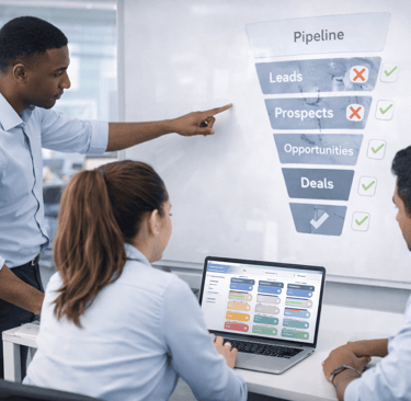 SDR team reviewing and cleaning a sales pipeline