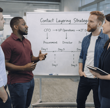 SDR team discussing contact layering strategy.