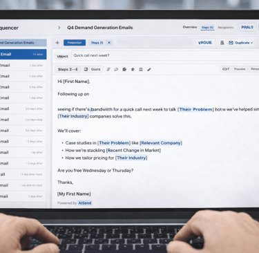 Outbound email sequencer UI showing campaign copy during targeting diagnosis