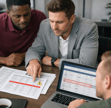 SDR team reviewing lead list with flagged contact