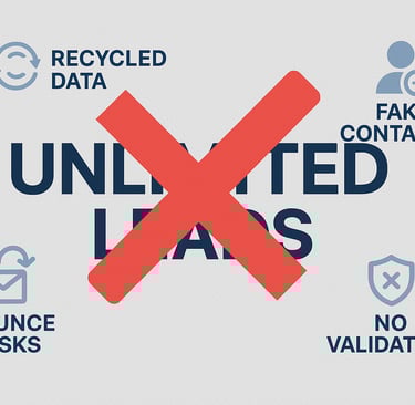 Red X over “Unlimited Leads” infographic