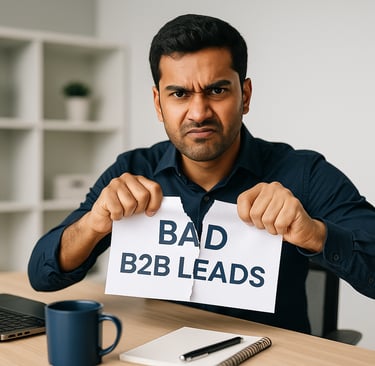 Upset founder tearing a paper labeled bad B2B leads