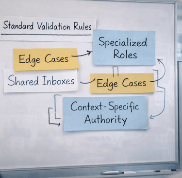Whiteboard showing validation challenges in specialized markets