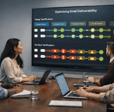 SDR team reviewing email verification strategy in boardroom