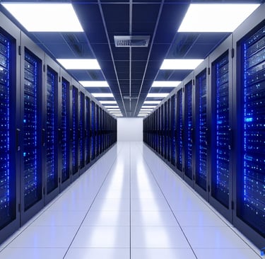 Digital city skyline experiencing a partial glitch effect, symbolizing a large-scale internet outage