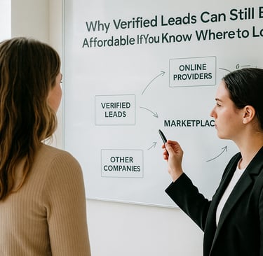 Two women brainstorming in front of a whiteboard with diagrams