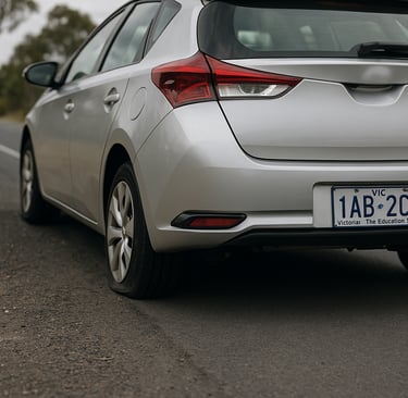Car with a flar tyre view from the back