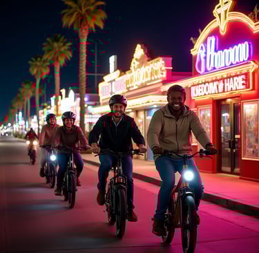 friends ridding bikes following their tour guide
