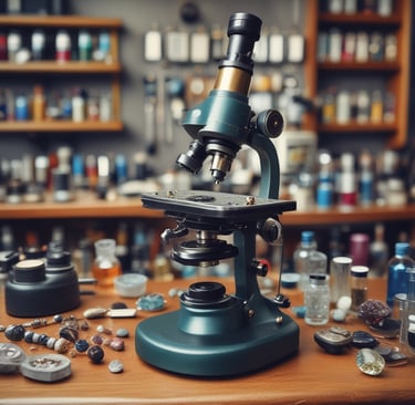 a microscope inspecting precious gems