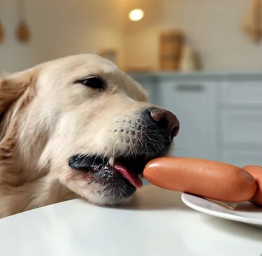 Cachorro comendo salsicha