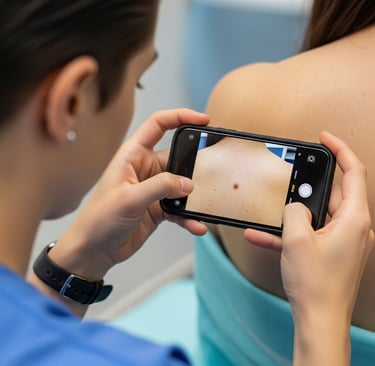 Doctor taking a photo of a skin lesion on a patient's back