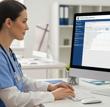 Doctor typing notes into a medical health record